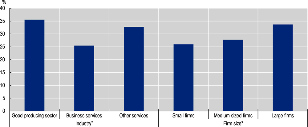 Figure 2.12. Collective bargaining coverage rate by industry and firm size